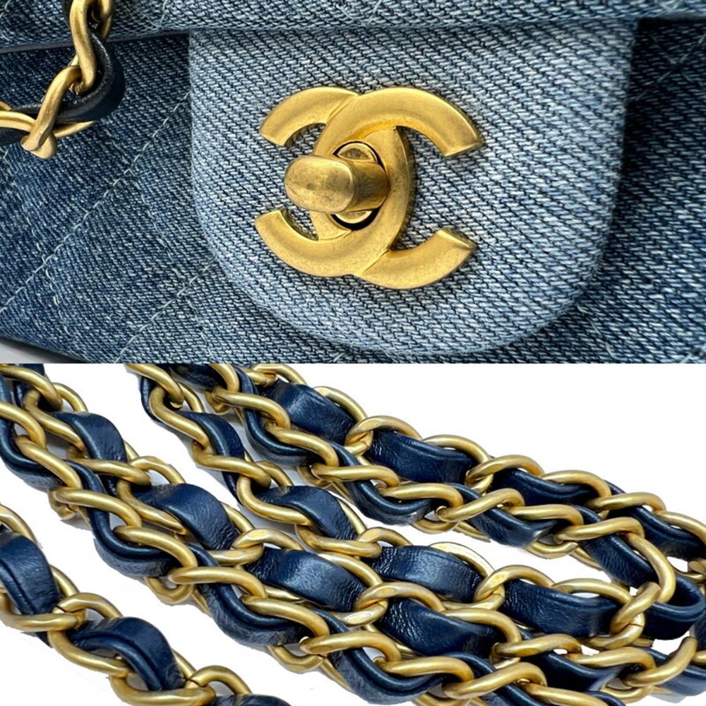 CHANEL Chanel Matelasse Chain Shoulder Bag Denim Blue Handbag Compact Women's - Picture 8 of 10